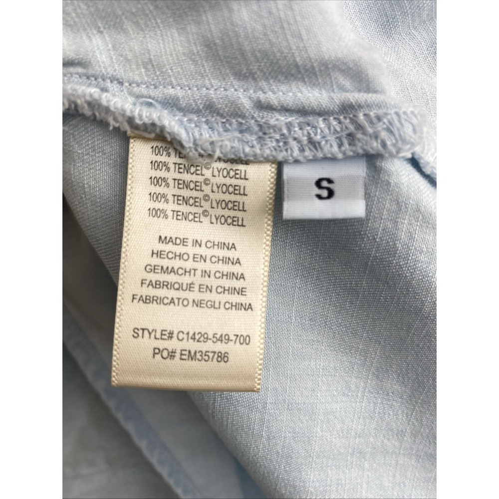 Cloth & Stone Boho Coastal Split Neck Chambray Lyocell Bell Sleeve Blouse Small - Picture 6 of 8